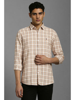 Louis Philippe - Men Beige Checks Full Sleeves Casual Shirt