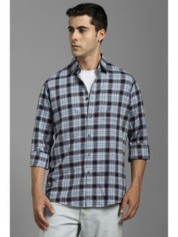 Louis Philippe - Men Blue Checks Full Sleeves Casual Shirt