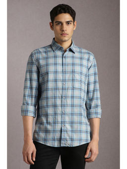 Louis Philippe - Men Blue and Grey Checks Full Sleeves Casual Shirt