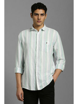 Louis Philippe - Men Light Green Stripes Full Sleeves Casual Shirt