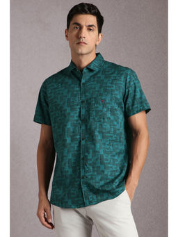 Louis Philippe - Men Teal Print Half Sleeves Casual Shirt