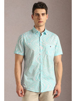 Louis Philippe - Men Light Blue Print Half Sleeves Casual Shirt