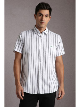 Louis Philippe - Men White Stripes Half Sleeves Casual Shirt