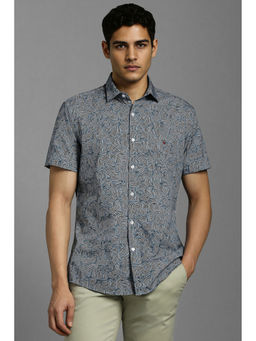 Louis Philippe - Men Navy Blue Print Half Sleeves Casual Shirt