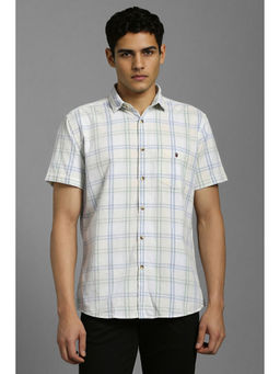 Louis Philippe - Men White Checks Half Sleeves Casual Shirt