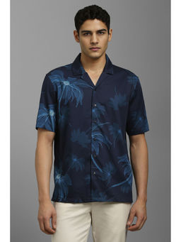 Louis Philippe - Men Navy Blue Floral Print Half Sleeves Casual Shirt