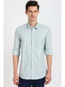 Peter England - Men Sage Green Stripes Full Sleeves Casual Shirt