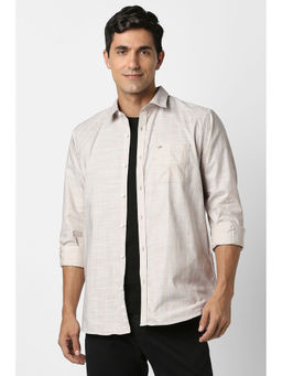 Peter England - Men Grey Stripes Full Sleeves Casual Shirt