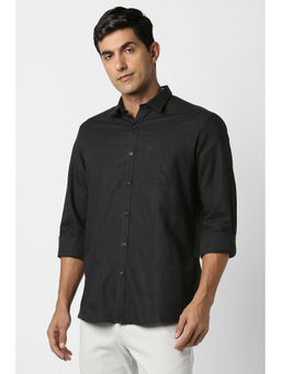 Peter England - Men Black Solid Full Sleeves Casual Shirt