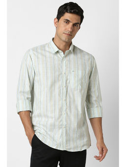 Peter England - Men Sea Blue Stripes Full Sleeves Casual Shirt