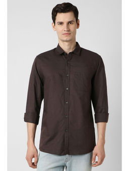 Peter England - Men Brown Solid Full Sleeves Casual Shirt
