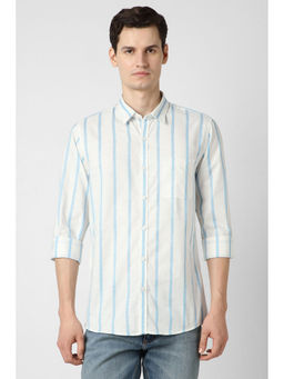 Peter England - Men White Stripes Full Sleeves Casual Shirt