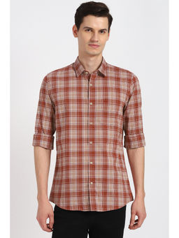 Peter England - Men Brown Checks Full Sleeves Casual Shirt