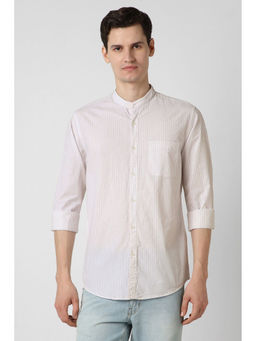 Peter England - Men White Stripes Full Sleeves Casual Shirt