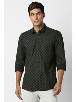 Peter England - Men Black Checks Full Sleeves Casual Shirt