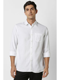 Peter England - Men White Textured Full Sleeves Casual Shirt