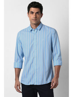Peter England - Men Light Blue Stripes Full Sleeves Casual Shirt