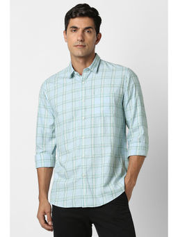 Peter England - Men Light Blue Checks Full Sleeves Casual Shirt