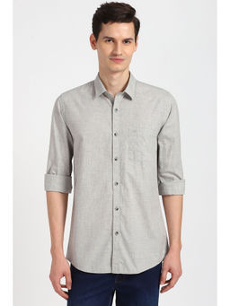 Peter England - Men Grey Textured Full Sleeves Casual Shirt