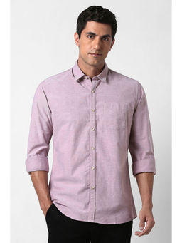 Peter England - Men Purple Textured Full Sleeves Casual Shirt
