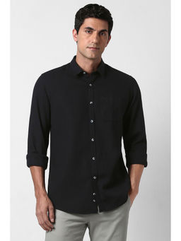 Peter England - Men Black Textured Full Sleeves Casual Shirt