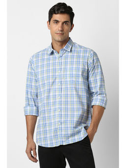 Peter England - Men Light Blue Checks Full Sleeves Casual Shirt