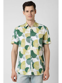 Peter England - Men Green Print Half Sleeves Casual Shirt