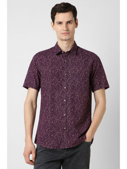 Peter England - Men Purple Floral Print Half Sleeves Casual Shirt