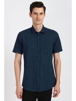 Peter England - Men Navy Blue Print Half Sleeves Casual Shirt