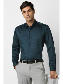 Peter England - Men Teal Full Sleeves Formal Shirt