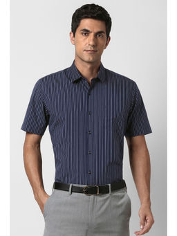 Peter England - Men Navy Blue Half Sleeves Formal Shirt