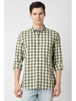 Peter England - Men Olive Print Full Sleeves Casual Shirt