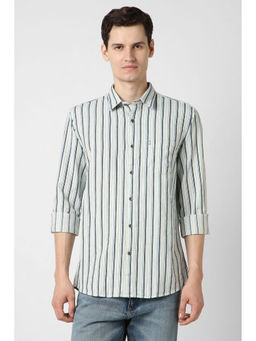 Peter England - Men Off White Stripes Full Sleeves Casual Shirt
