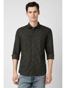 Peter England - Men Green Print Full Sleeves Casual Shirt