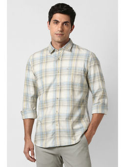 Peter England - Men Beige Checks Full Sleeves Casual Shirt