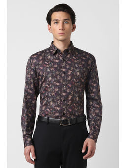 Van Heusen - Men Dark Purple Print Full Sleeves Party Shirt