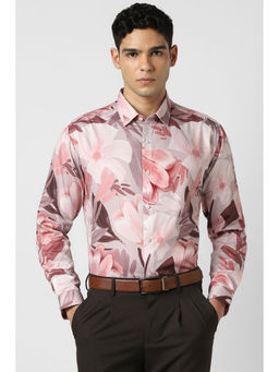 Van Heusen - Men Pink Print Full Sleeves Party Shirt