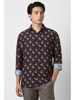 Van Heusen - Men Navy Blue Print Full Sleeves Party Shirt