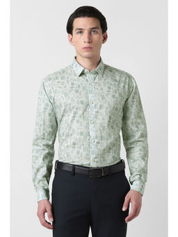 Van Heusen - Men Green Print Full Sleeves Party Shirt