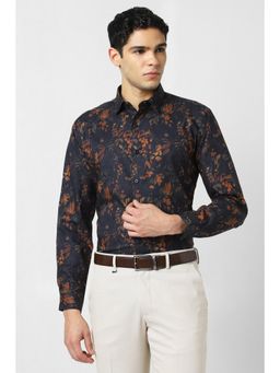 Van Heusen - Men Navy Blue Print Full Sleeves Party Shirt