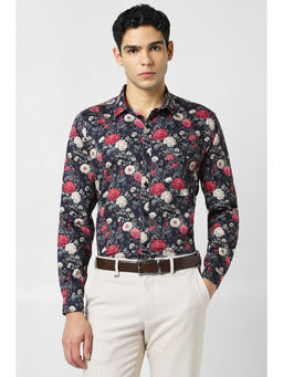 Van Heusen - Men Navy Blue Floral Print Full Sleeves Party Shirt