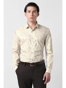 Van Heusen - Men Beige Print Full Sleeves Party Shirt