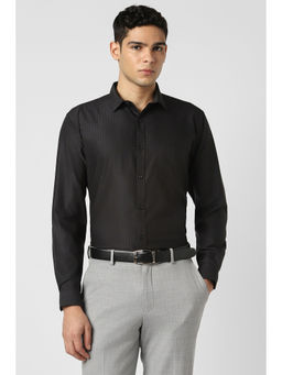 Van Heusen - Men Black Stripes Full Sleeves Party Shirt