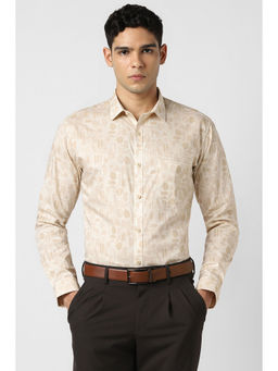Van Heusen - Men Beige Print Full Sleeves Party Shirt
