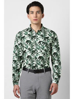Van Heusen - Men Green Print Full Sleeves Party Shirt