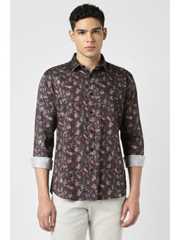 Van Heusen - Men Dark Purple Print Full Sleeves Party Shirt