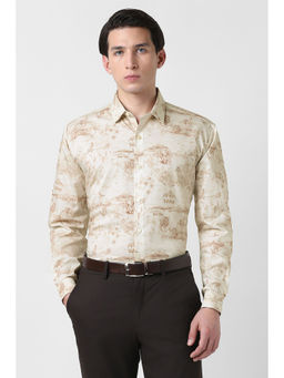 Van Heusen - Men Beige Print Full Sleeves Party Shirt