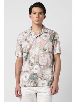 Van Heusen - Men Beige Floral Print Half Sleeves Party Shirt