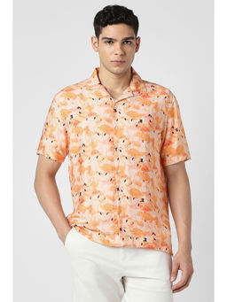 Van Heusen - Men Orange Print Half Sleeves Party Shirt