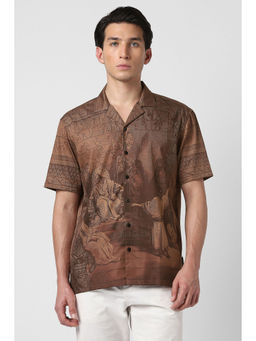 Van Heusen - Men Brown Graphic Print Half Sleeves Party Shirt